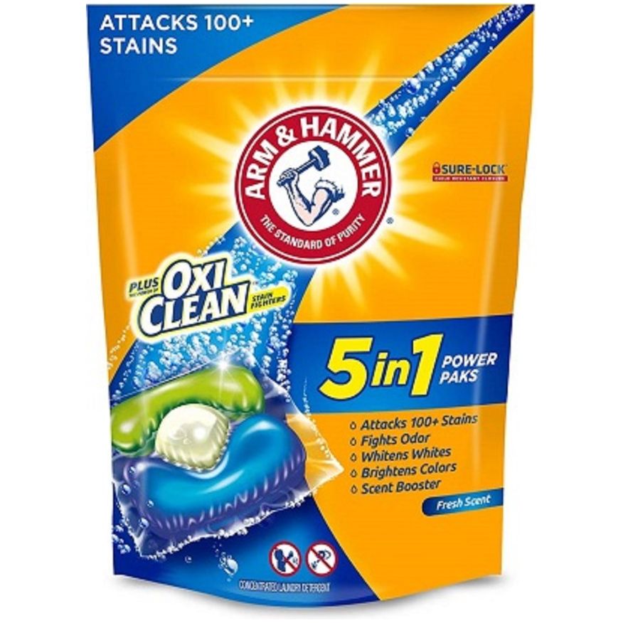 Cápsulas de detergente Arm & Hammer y OxiClean Power Paks 5 en 1