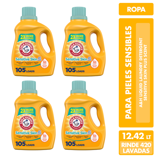 4 x Detergente líquido hipoalergénico biodegradable Arm & Hammer con aroma  3.1 Lt. / 105 Lavados